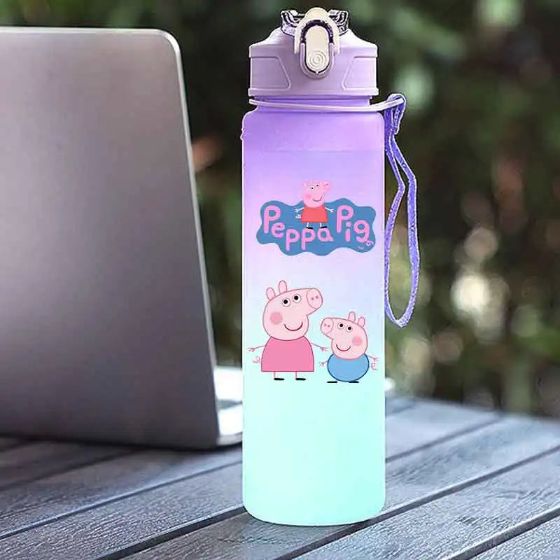 Peppa Pig 750ML Adult Sports Bullet Cap Direct Drinking Travel Plastic Bottle Children's Large Capacity Gradual Change Straw Cup
