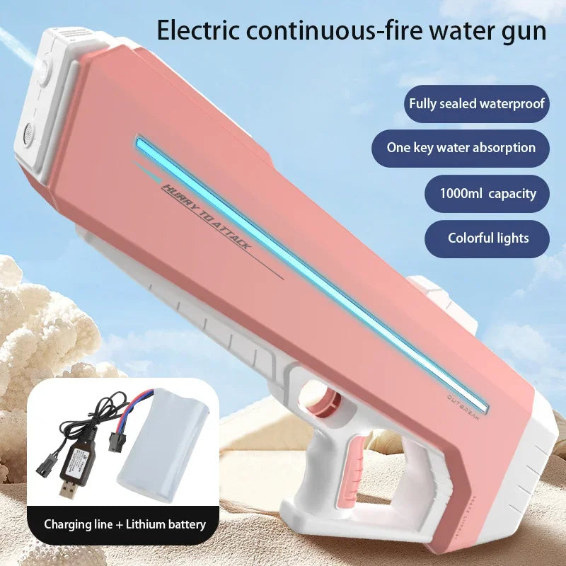 Electric Water Gun Toy With LED Light Powerful Automatic Water Pistol Continuous Shooting Pool Beach Outdoor Toys For Boys Adult