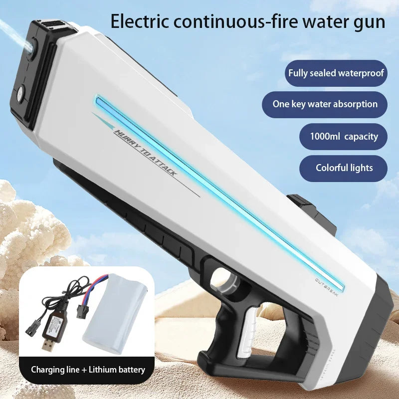 Electric Water Gun Toy With LED Light Powerful Automatic Water Pistol Continuous Shooting Pool Beach Outdoor Toys For Boys Adult