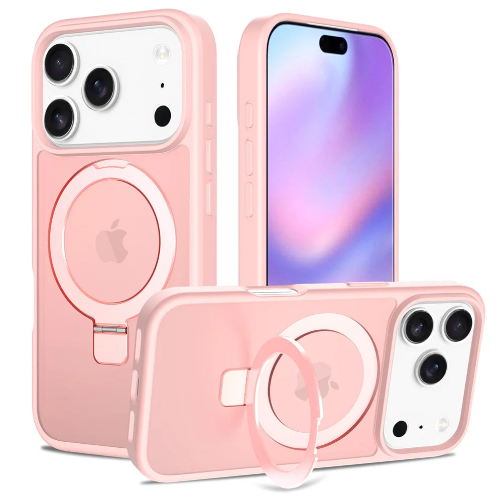 Luxury For Magsafe Fold Stand Magnetic Phone Case For iPhone 17 Air 16 15 Pro Max 16E 14 Plus 13 12 Frosted Translucent Cover