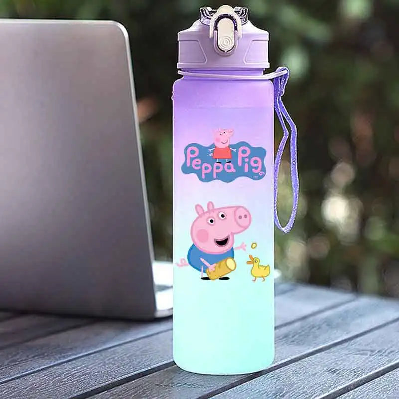 Peppa Pig 750ML Adult Sports Bullet Cap Direct Drinking Travel Plastic Bottle Children's Large Capacity Gradual Change Straw Cup