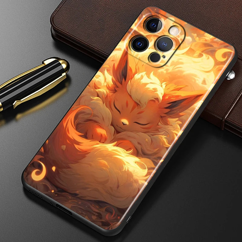 Trend Cartoon Cute Pokemon For iPhone 15 14 13 12 11 XS XR X 8 7 SE Pro Max Plus Mini Black Back Phone Case