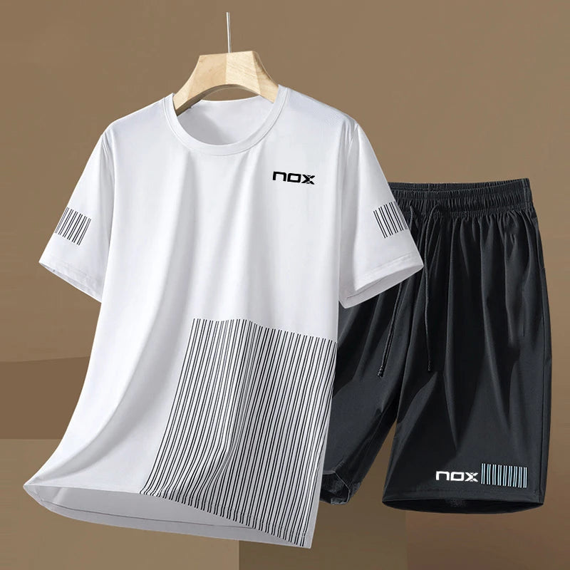 Men Short Sleeve T-Shirt +Shorts Two Piece Suit Outdoor Tennis Sportswear Fashion Breathable Fitness Clothing Summer Run Outfit