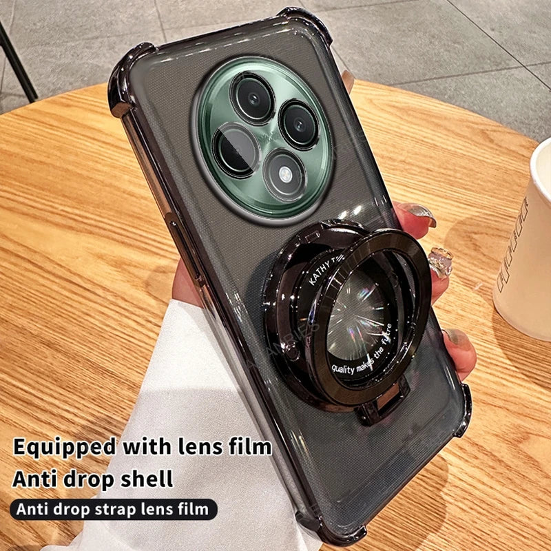 Circular Bracket Four Corner Anti-Shock Plating Case For Oppo Reno 12 Fs 11 F 10 Pro 8t 4g 5g 7 6 Lite 5 K Cover Reno12 12f 11f