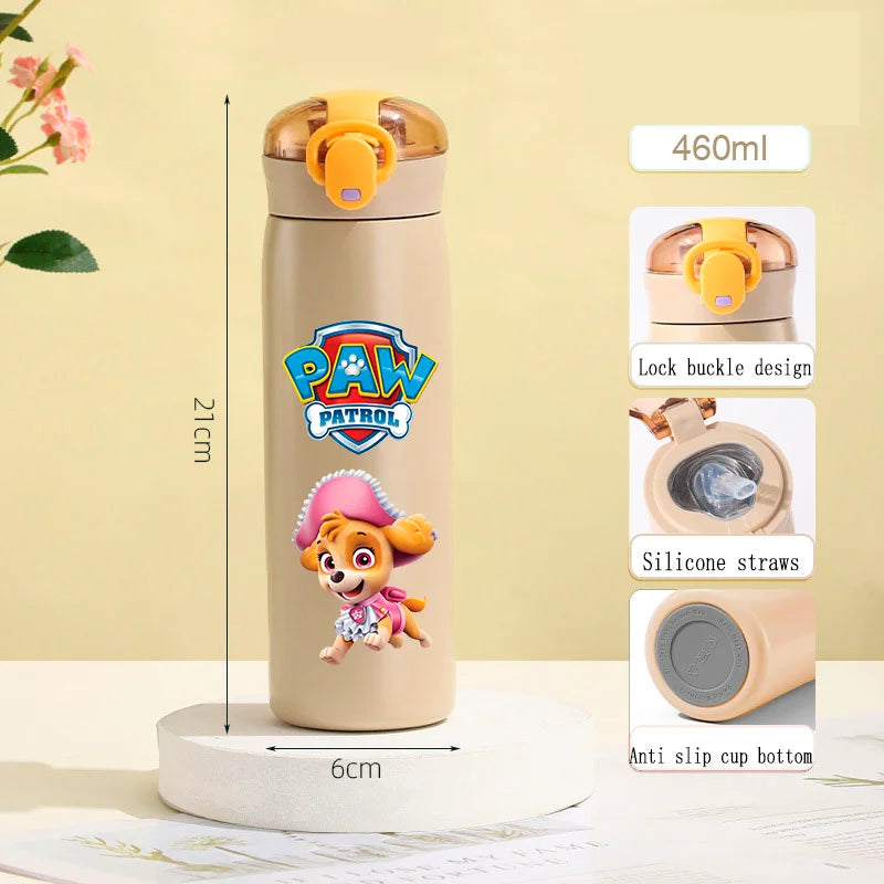 PAW Patrol 460ml Thermal Cup Bouncing Childrens Straw Cup Portable Outdoor Sports Water Cup Drinking Stainless Steel Bottle
