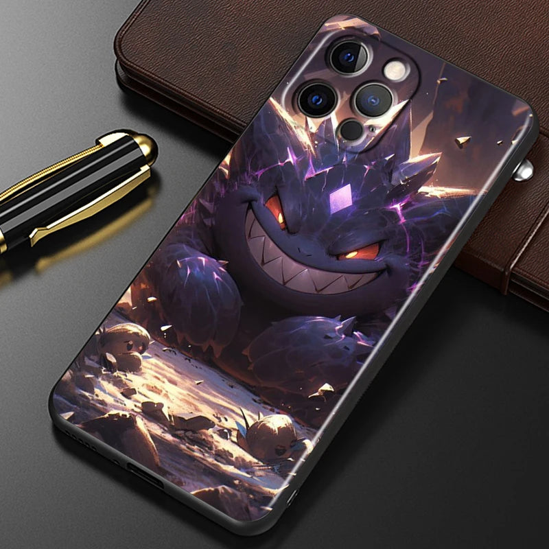 Trend Cartoon Cute Pokemon For iPhone 15 14 13 12 11 XS XR X 8 7 SE Pro Max Plus Mini Black Back Phone Case