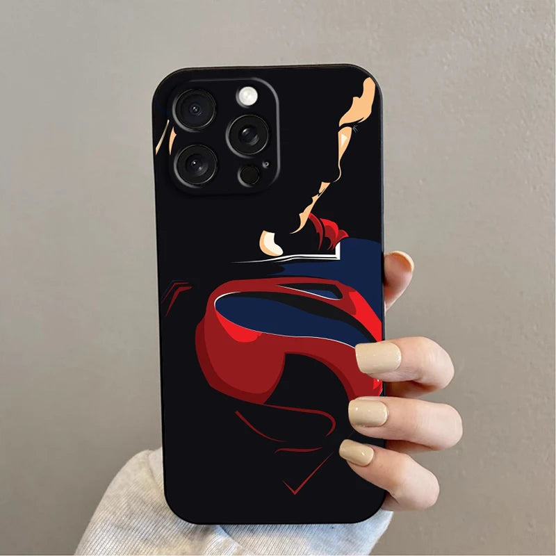 Super-mans B-Batmans Logo For iPhone 15 14 13 12 11 XS XR X 8 7 SE Pro Max Plus Mini Black Soft Phone Case
