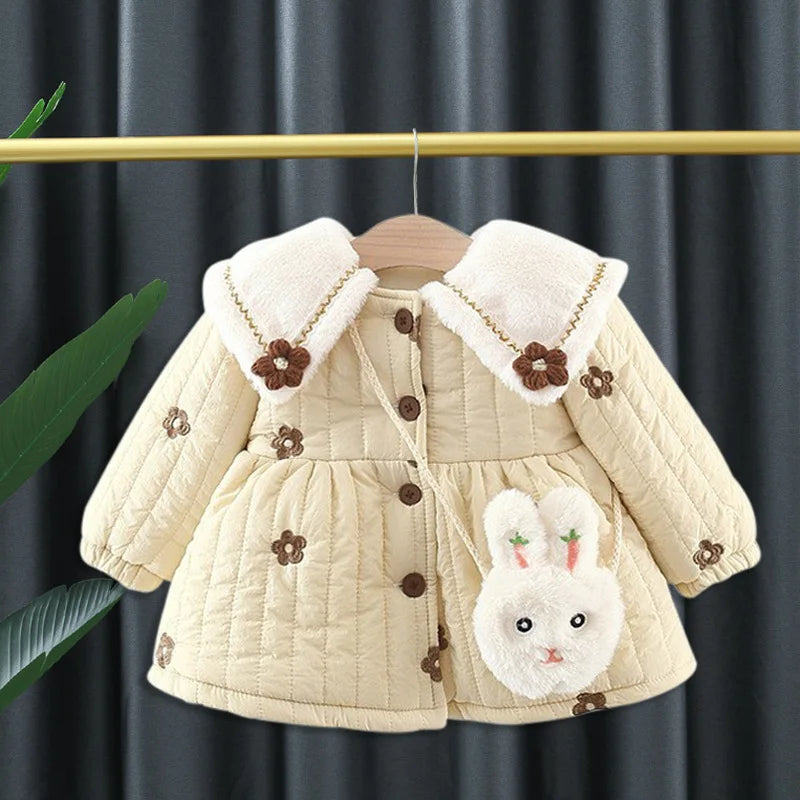 2023 Newborn baby girl clothes floral hooded cotton-padded jacket outerwear for 1 year baby birthday clothing girls outfits coat