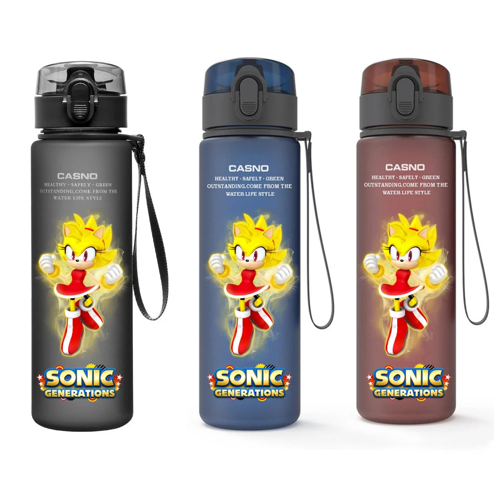 560ML Sonic Hedgehog Sports Water Bottle Portable Gym Travel Clear Leakproof Drinking Bottle Frosted Water Cup Gift for Friends