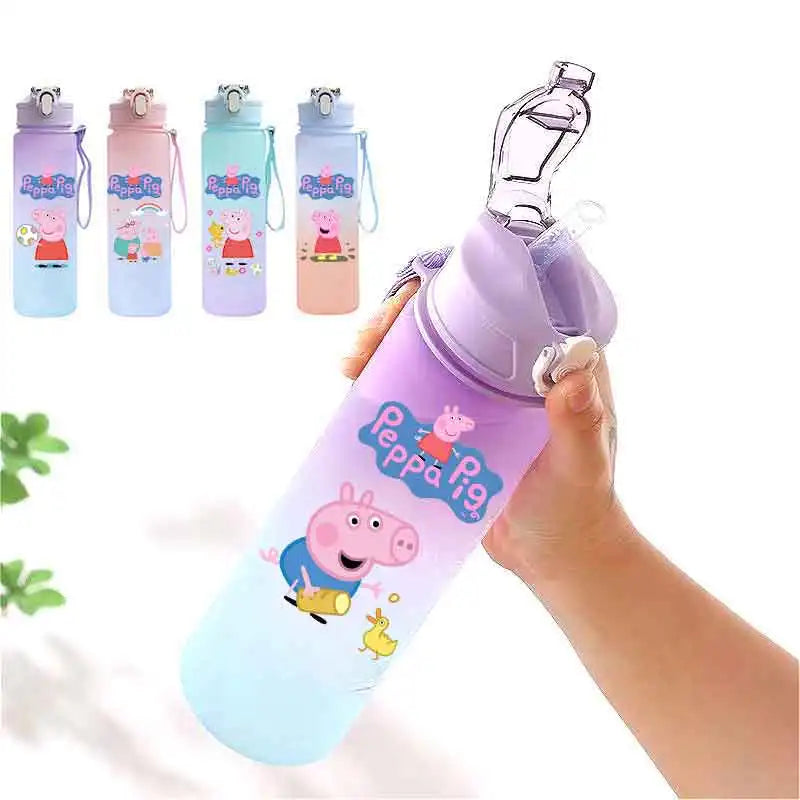 Peppa Pig 750ML Adult Sports Bullet Cap Direct Drinking Travel Plastic Bottle Children's Large Capacity Gradual Change Straw Cup