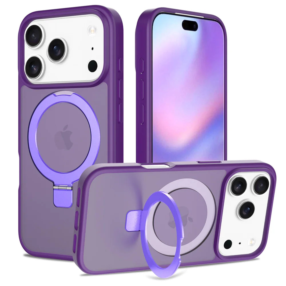 Luxury For Magsafe Fold Stand Magnetic Phone Case For iPhone 17 Air 16 15 Pro Max 16E 14 Plus 13 12 Frosted Translucent Cover