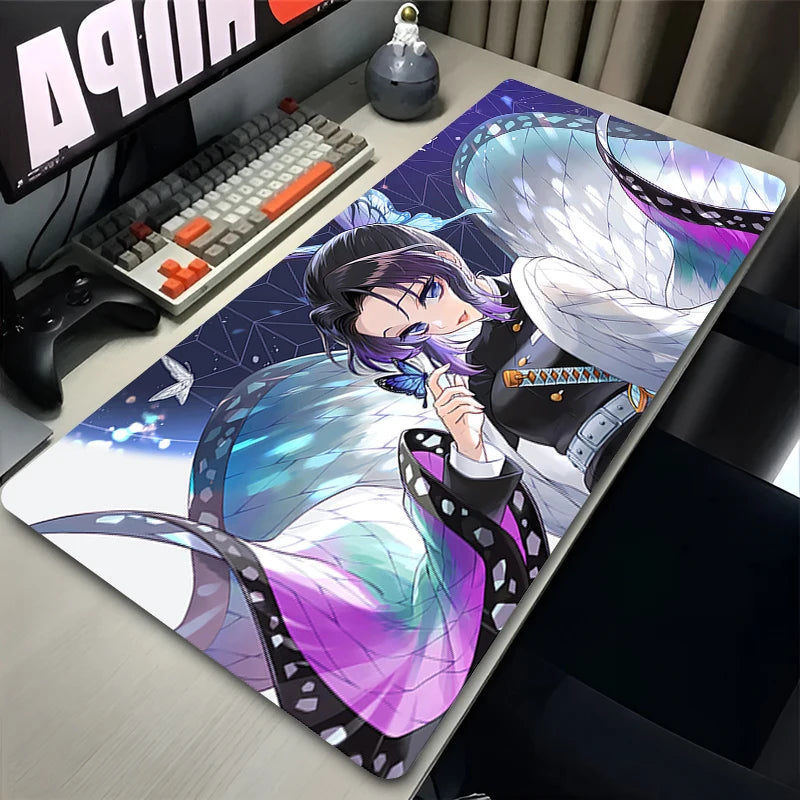 Flower Butterfly Mouse Pad Laptop Japan Anime Keyboard Rug PC Demon Slayer Gaming Mousepad 900x400 Moon Kochou Shinobu Desk Mat