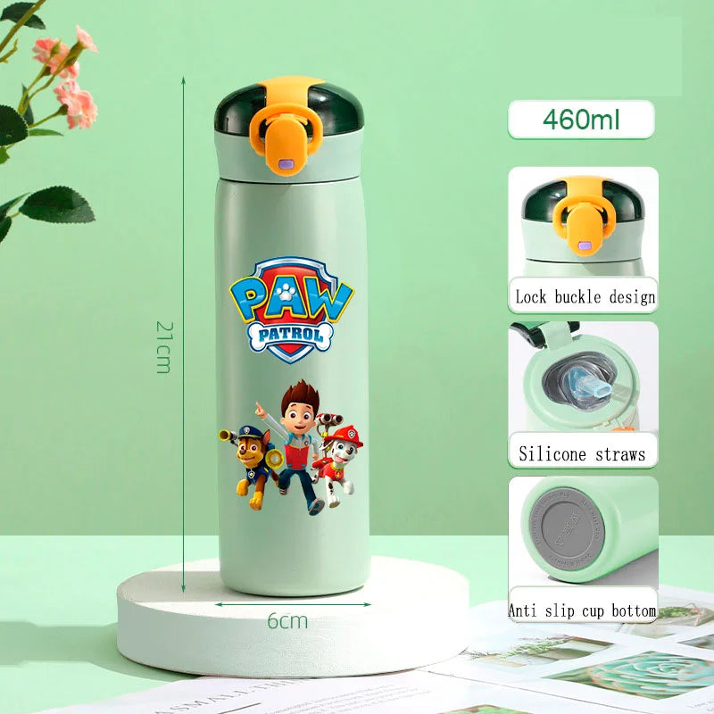 PAW Patrol 460ml Thermal Cup Bouncing Childrens Straw Cup Portable Outdoor Sports Water Cup Drinking Stainless Steel Bottle