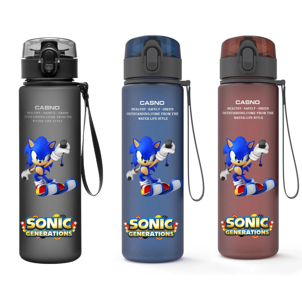 560ML Sonic Hedgehog Sports Water Bottle Portable Gym Travel Clear Leakproof Drinking Bottle Frosted Water Cup Gift for Friends