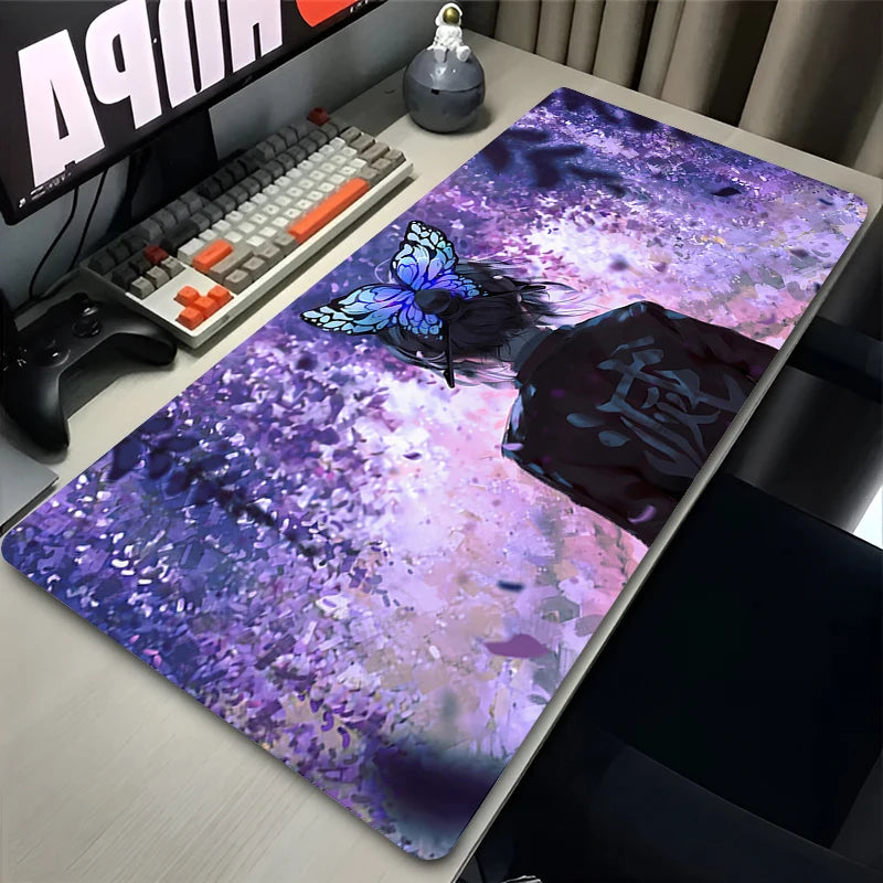 Flower Butterfly Mouse Pad Laptop Japan Anime Keyboard Rug PC Demon Slayer Gaming Mousepad 900x400 Moon Kochou Shinobu Desk Mat