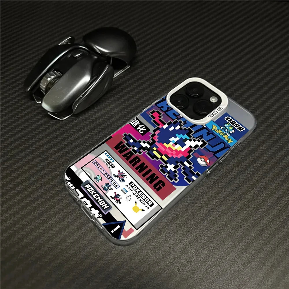 Mewtwo Greninja Cute Phone Case For IPhone 16 Pro Max 15 14 13 12 11 Plus Multicolor Aurora Laser Shockproof Funda
