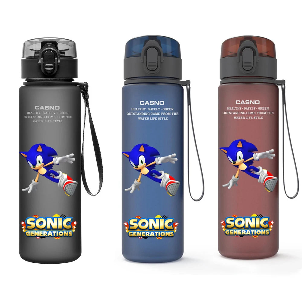 560ML Sonic Hedgehog Sports Water Bottle Portable Gym Travel Clear Leakproof Drinking Bottle Frosted Water Cup Gift for Friends