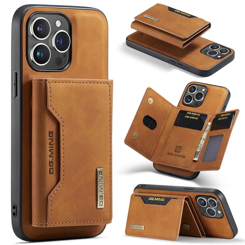 2 In 1 Case For iPhone 16 15 14 13 12 11 Pro Max Plus XS Max XR 8 Plus SE 2022 Wallet Magnetic Leather Card Holder Pocket Cover