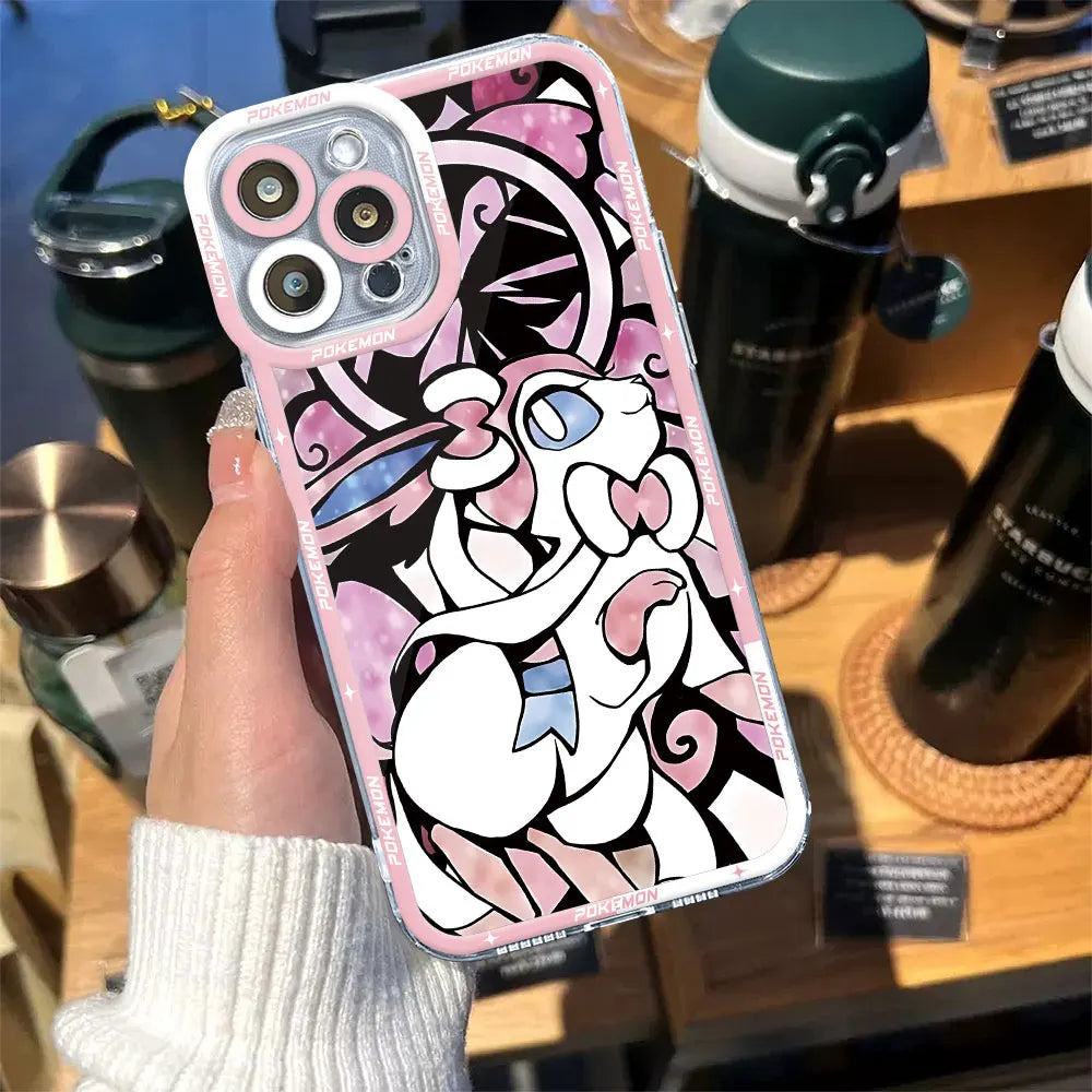 Pokemon Pikachu Eevee Color Art Case for iPhone 13 14 15 Pro Max X 8 Plus 12 Mini 7 6s 11 Pro XS SE XR Back Transparent Soft Bag