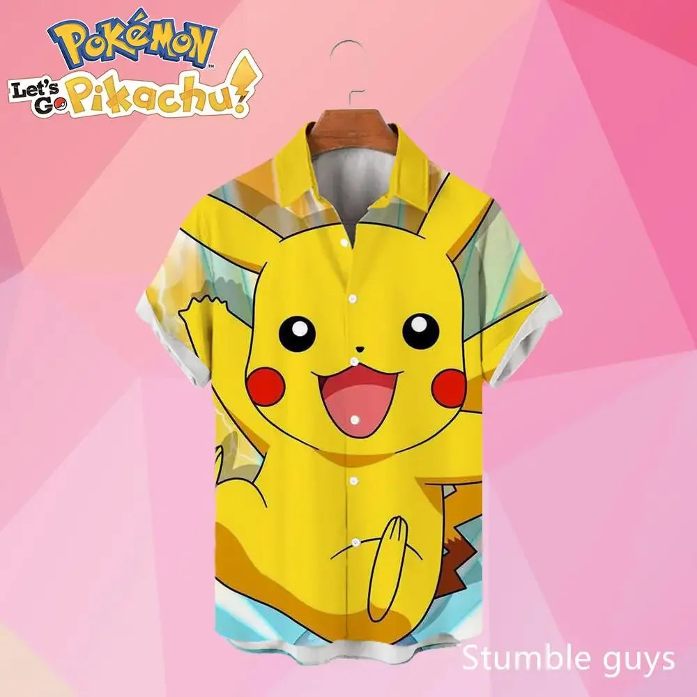 Pokemon Pikachu Hawaiian Men's Shirts 3D Printed Men's Summer Beach Oversize Anime Short-sleeved T-shirt
