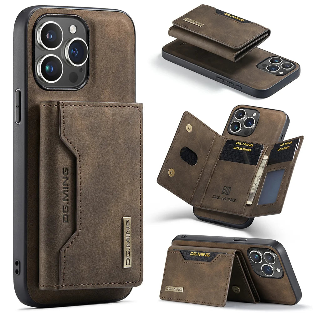 2 In 1 Case For iPhone 16 15 14 13 12 11 Pro Max Plus XS Max XR 8 Plus SE 2022 Wallet Magnetic Leather Card Holder Pocket Cover