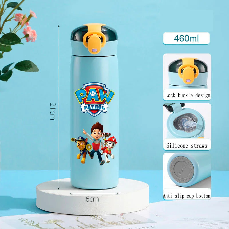 PAW Patrol 460ml Thermal Cup Bouncing Childrens Straw Cup Portable Outdoor Sports Water Cup Drinking Stainless Steel Bottle