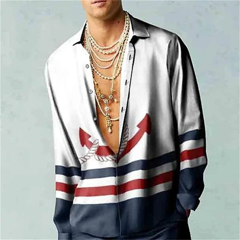 Casual Minimalist Design Long Sleeve Shirts Autumn Fashion Printed Pattern men's Shirt Street Retro Harajuku men's Clothing Tops