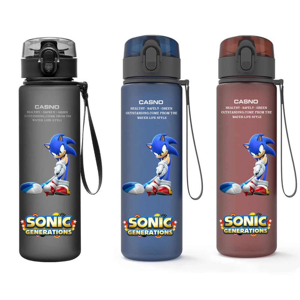 560ML Sonic Hedgehog Sports Water Bottle Portable Gym Travel Clear Leakproof Drinking Bottle Frosted Water Cup Gift for Friends