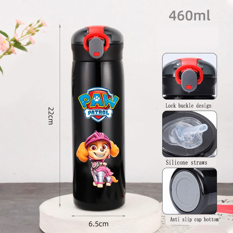 PAW Patrol 460ml Thermal Cup Bouncing Childrens Straw Cup Portable Outdoor Sports Water Cup Drinking Stainless Steel Bottle