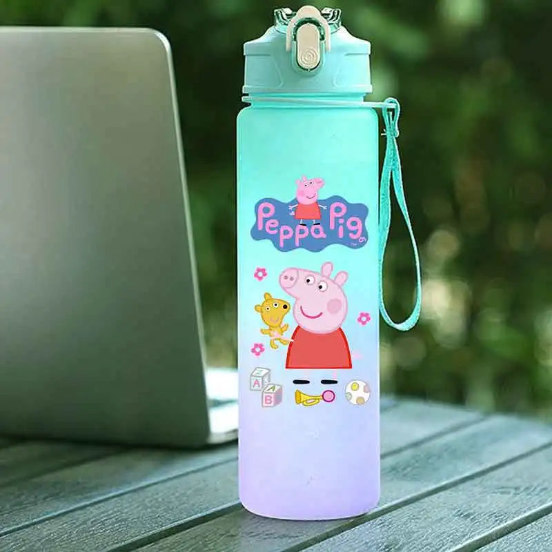 Peppa Pig 750ML Adult Sports Bullet Cap Direct Drinking Travel Plastic Bottle Children's Large Capacity Gradual Change Straw Cup