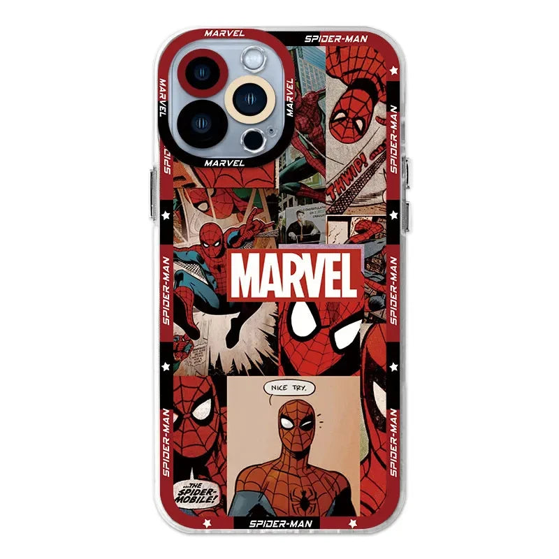 Marvel Spider Man Clear Case For iPhone 16 Pro Max 15 14 Plus 13 12 11 Pro XR XS X 8 7 SE 2020 Soft Silicone Protective Funda