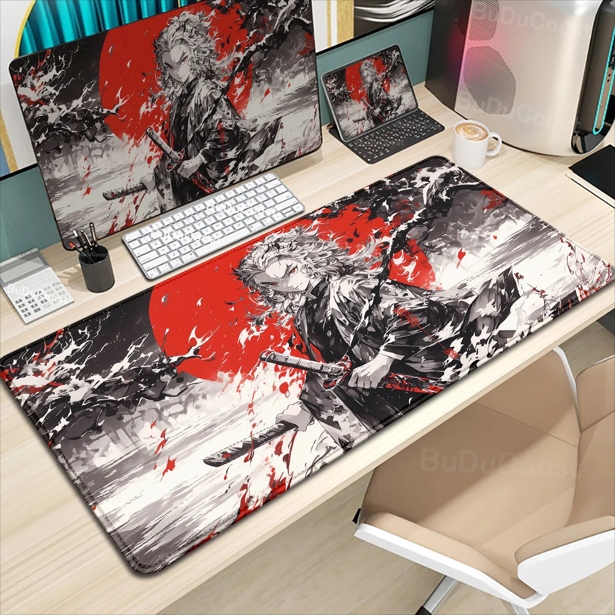 XXL Anime Demon Slayer Kochou Shinobu Mousepad Computer Gamer Lock Edge Table Pad Large Keyboard Mouse Pad Natural Rubber Carpet