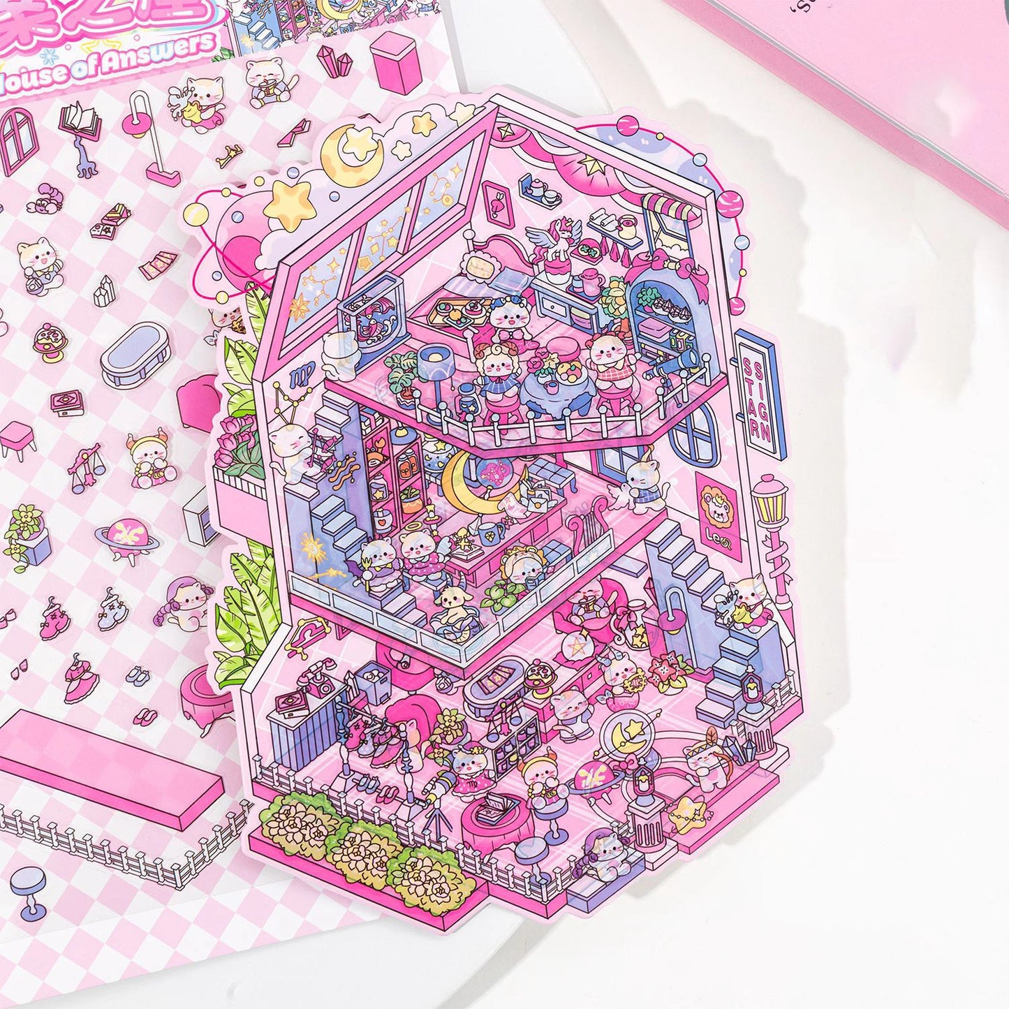 Plus Size 2.5D Cartoon Castle Town Landscape Sticker Scene DIY Toy Game Sticker Festival Birthday Gift for Kid Child Girl