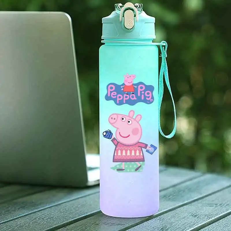 Peppa Pig 750ML Adult Sports Bullet Cap Direct Drinking Travel Plastic Bottle Children's Large Capacity Gradual Change Straw Cup