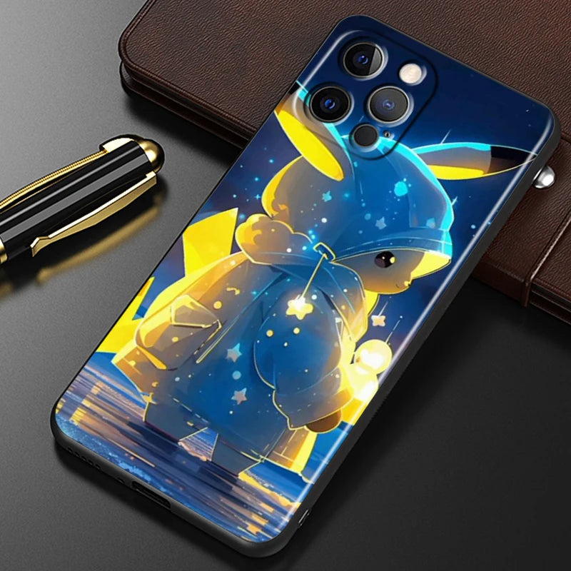 Trend Cartoon Cute Pokemon For iPhone 15 14 13 12 11 XS XR X 8 7 SE Pro Max Plus Mini Black Back Phone Case