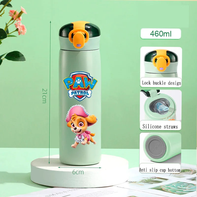 PAW Patrol 460ml Thermal Cup Bouncing Childrens Straw Cup Portable Outdoor Sports Water Cup Drinking Stainless Steel Bottle