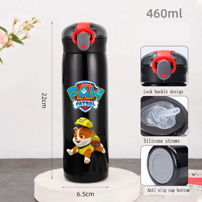 PAW Patrol 460ml Thermal Cup Bouncing Childrens Straw Cup Portable Outdoor Sports Water Cup Drinking Stainless Steel Bottle