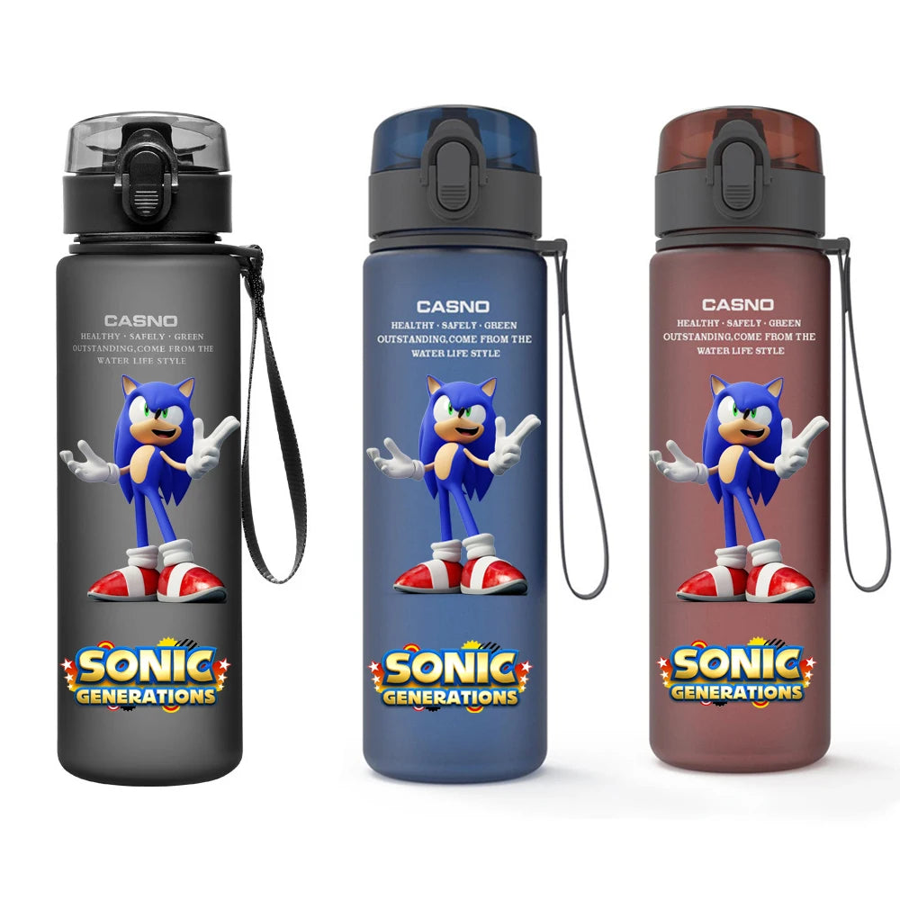 560ML Sonic Hedgehog Sports Water Bottle Portable Gym Travel Clear Leakproof Drinking Bottle Frosted Water Cup Gift for Friends