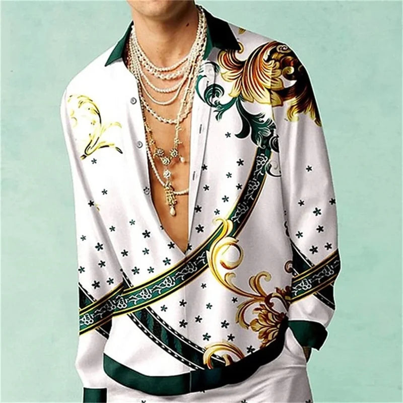 Casual Minimalist Design Long Sleeve Shirts Autumn Fashion Printed Pattern men's Shirt Street Retro Harajuku men's Clothing Tops
