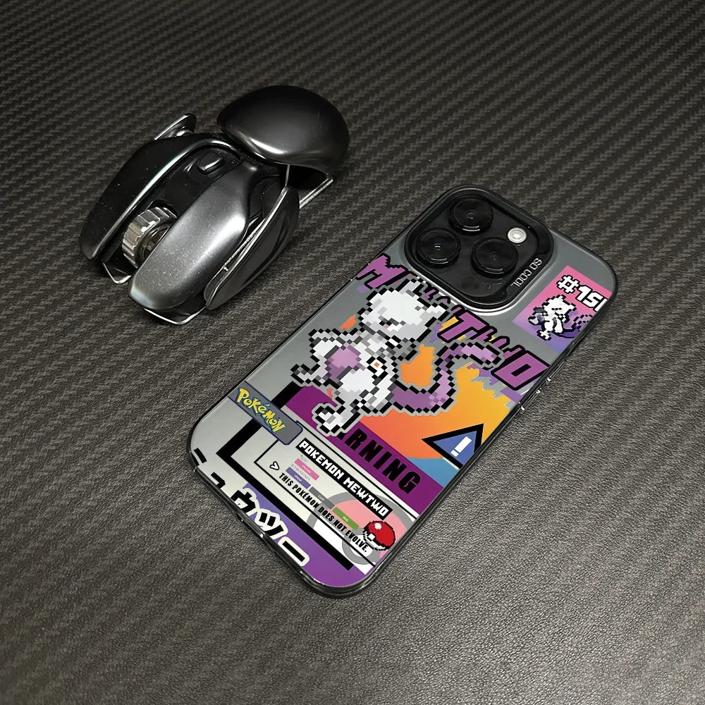 Mewtwo Greninja Cute Phone Case For IPhone 16 Pro Max 15 14 13 12 11 Plus Multicolor Aurora Laser Shockproof Funda