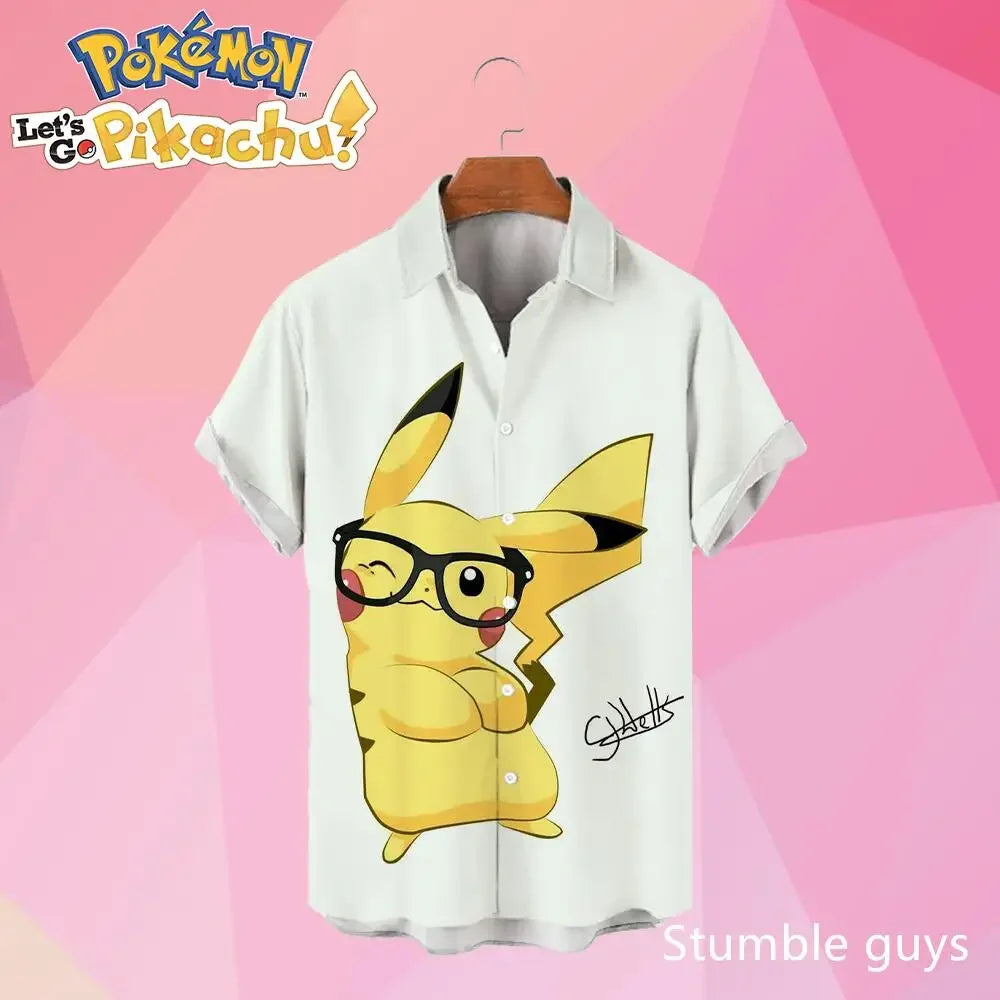 Pokemon Pikachu Hawaiian Men's Shirts 3D Printed Men's Summer Beach Oversize Anime Short-sleeved T-shirt