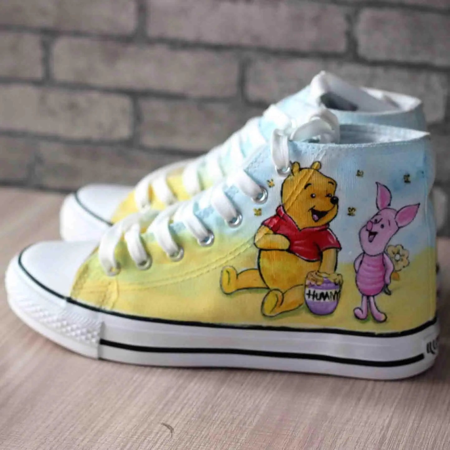 Real Pictures Good 2024 Casual Canvas Shoes Hand-painted Winnie The Pooh Bear Custom Shoes Large Size High-top Lace-up Shoes