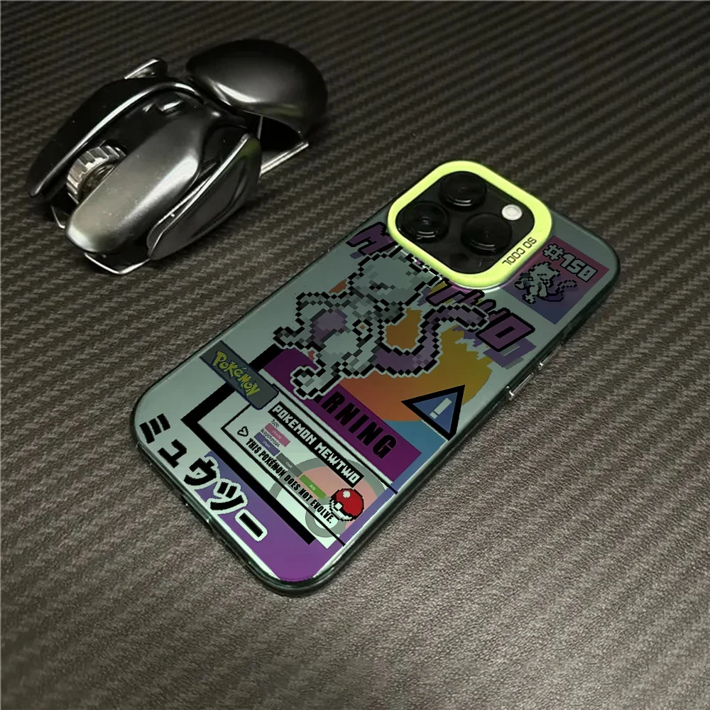 Mewtwo Greninja Cute Phone Case For IPhone 16 Pro Max 15 14 13 12 11 Plus Multicolor Aurora Laser Shockproof Funda