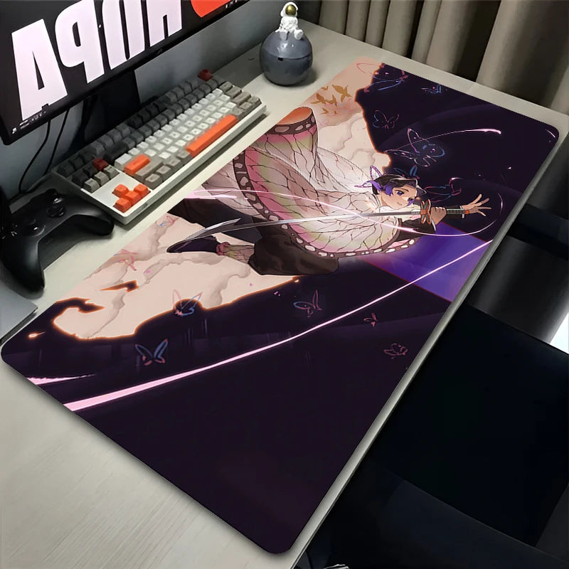 Flower Butterfly Mouse Pad Laptop Japan Anime Keyboard Rug PC Demon Slayer Gaming Mousepad 900x400 Moon Kochou Shinobu Desk Mat
