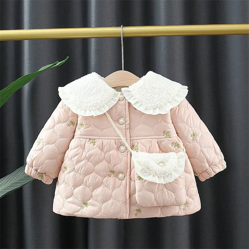 2023 Newborn baby girl clothes floral hooded cotton-padded jacket outerwear for 1 year baby birthday clothing girls outfits coat