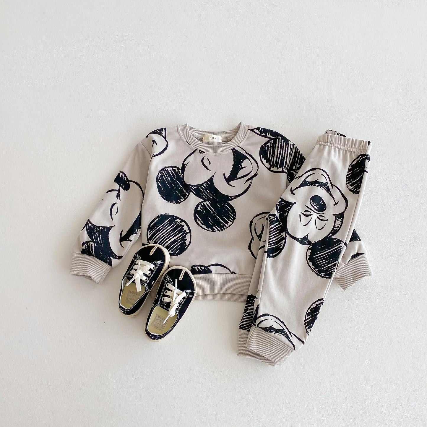 Full-print Minnie Cute Baby Girls Sweatshirt Suit Spring Fall Children's Clothes Loose Fashion Long Sleeve Tops Pants 2piece Set