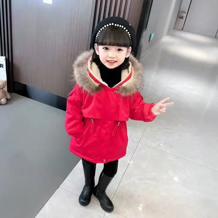 Girls Pie To Overcome Winter Cotton Jacket 2023 New Korean Version Children's Clothing Plus Velvet Thick Kids Coats -20 Degrees