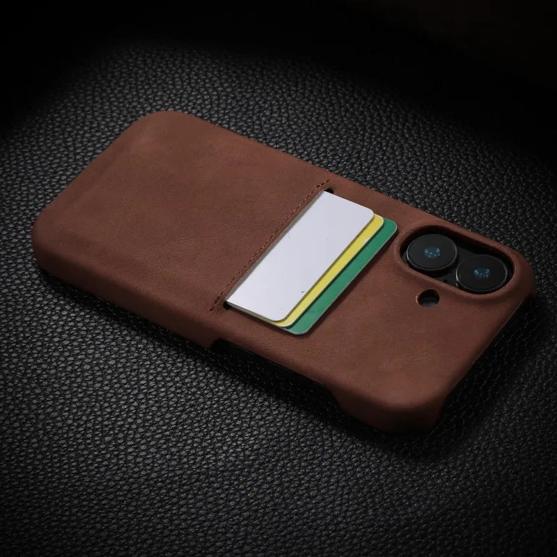 Luxury Card Slot Sheepskin Leather Case For iPhone 16 15 14 13 12 Pro Max Plus Business Wallet Pocket Frosted Shockproof Cover