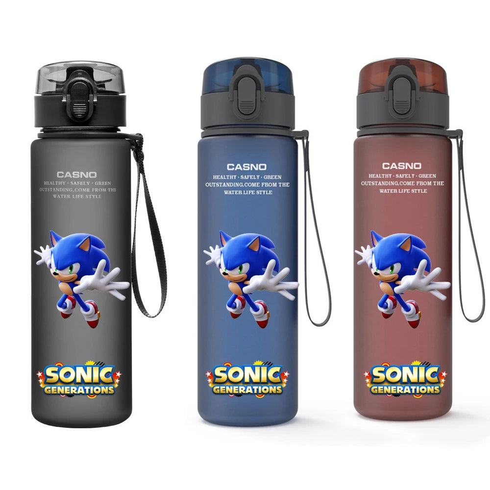 560ML Sonic Hedgehog Sports Water Bottle Portable Gym Travel Clear Leakproof Drinking Bottle Frosted Water Cup Gift for Friends