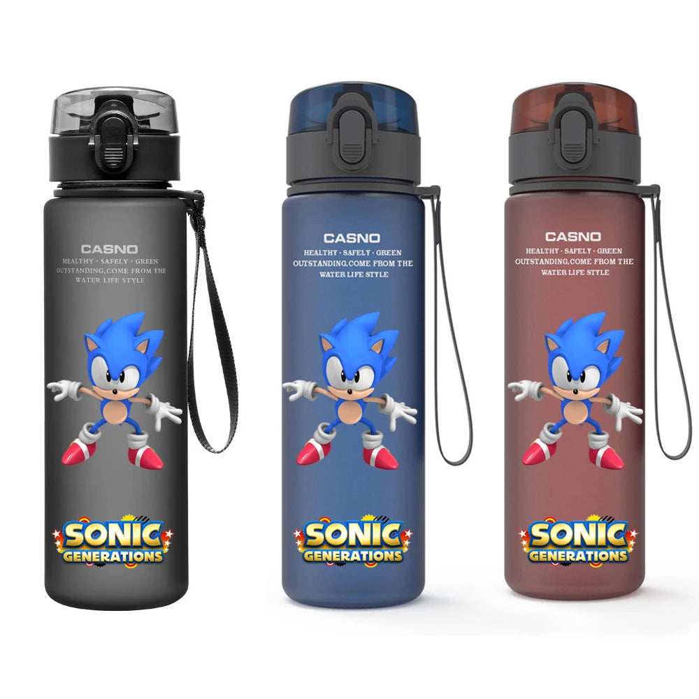 560ML Sonic Hedgehog Sports Water Bottle Portable Gym Travel Clear Leakproof Drinking Bottle Frosted Water Cup Gift for Friends